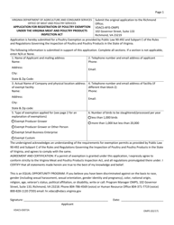 Document preview: Form VDACS-03072A Application for Registration of Poultry Exemption Under the Virginia Meat and Poultry Products Inspection Act - Virginia