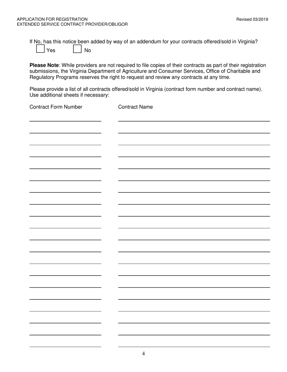 Form OCRP-61 Extended Service Contract Provider / Obligor Application for Registration - Virginia, Page 4