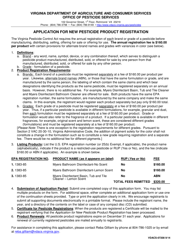 Document preview: Form VDACS-07208 Application for New Pesticide Product Registration - Virginia