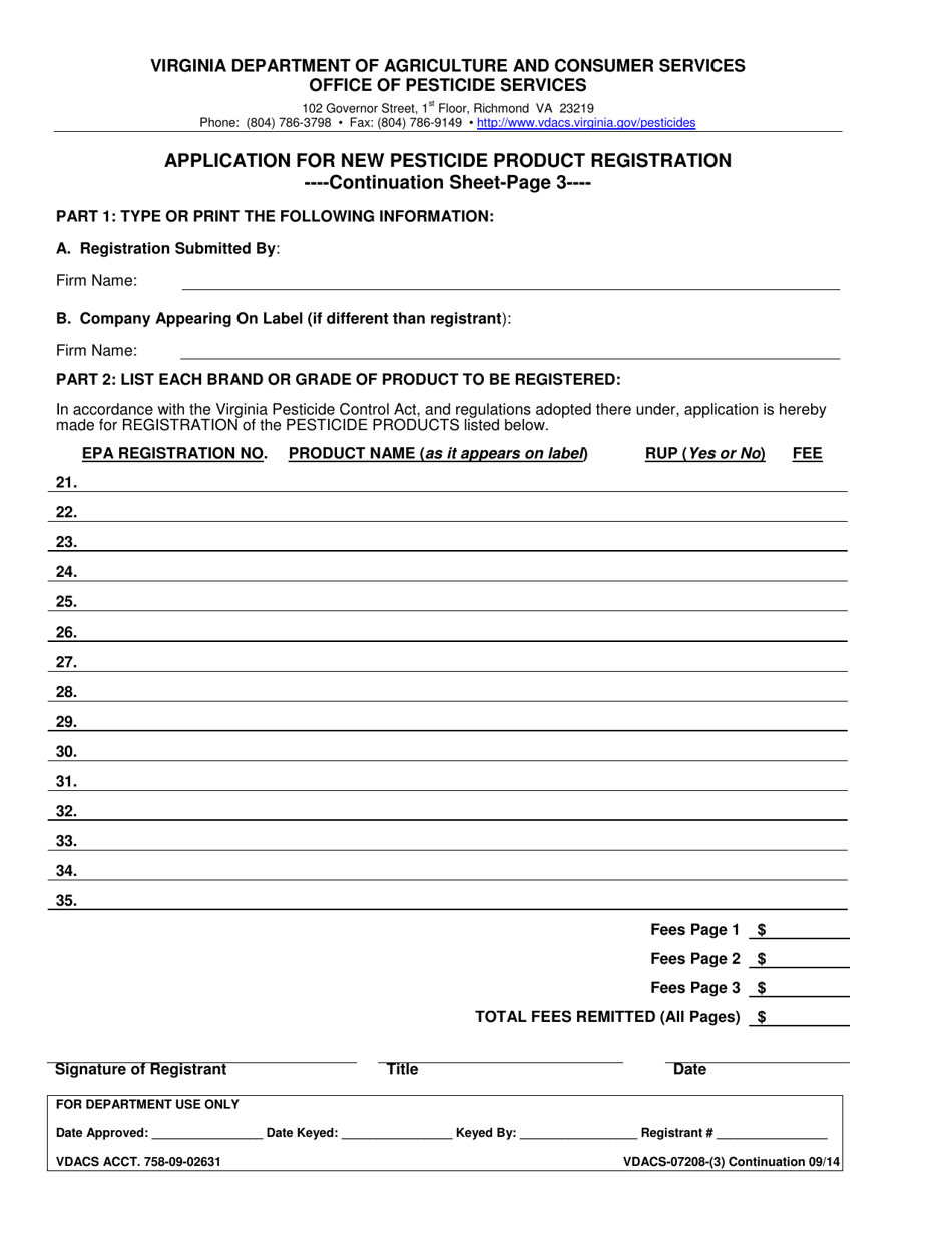 Form VDACS-07208 Application for New Pesticide Product Registration - Virginia, Page 4