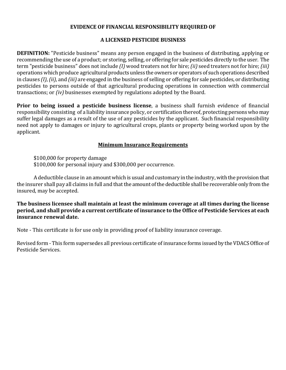 Form VDACS-07214 Certificate of Insurance - Virginia, Page 2