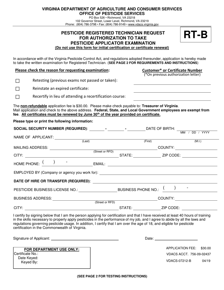 Form VDACS-07212-B - Fill Out, Sign Online And Download Printable PDF ...