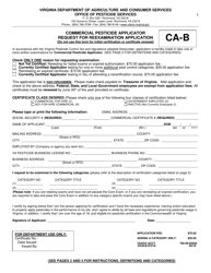 Document preview: Form VDACS-07218 Commercial Pesticide Applicator Request for Reexamination Application - Virginia