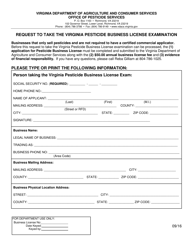 Document preview: Request to Take the Virginia Pesticide Business License Examination - Virginia