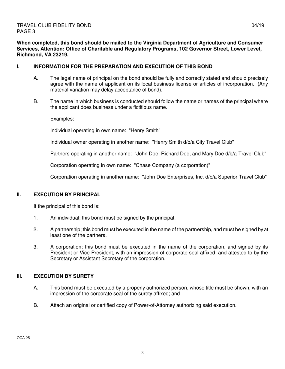 Form OCRP25 Travel Club Fidelity Bond - Virginia, Page 3