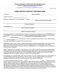 Form 802 (OCRP-44) Home Service Contract Provider Bond - Virginia