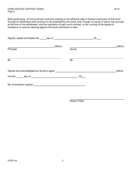 Form 802 (OCRP-44) Home Service Contract Provider Bond - Virginia, Page 2