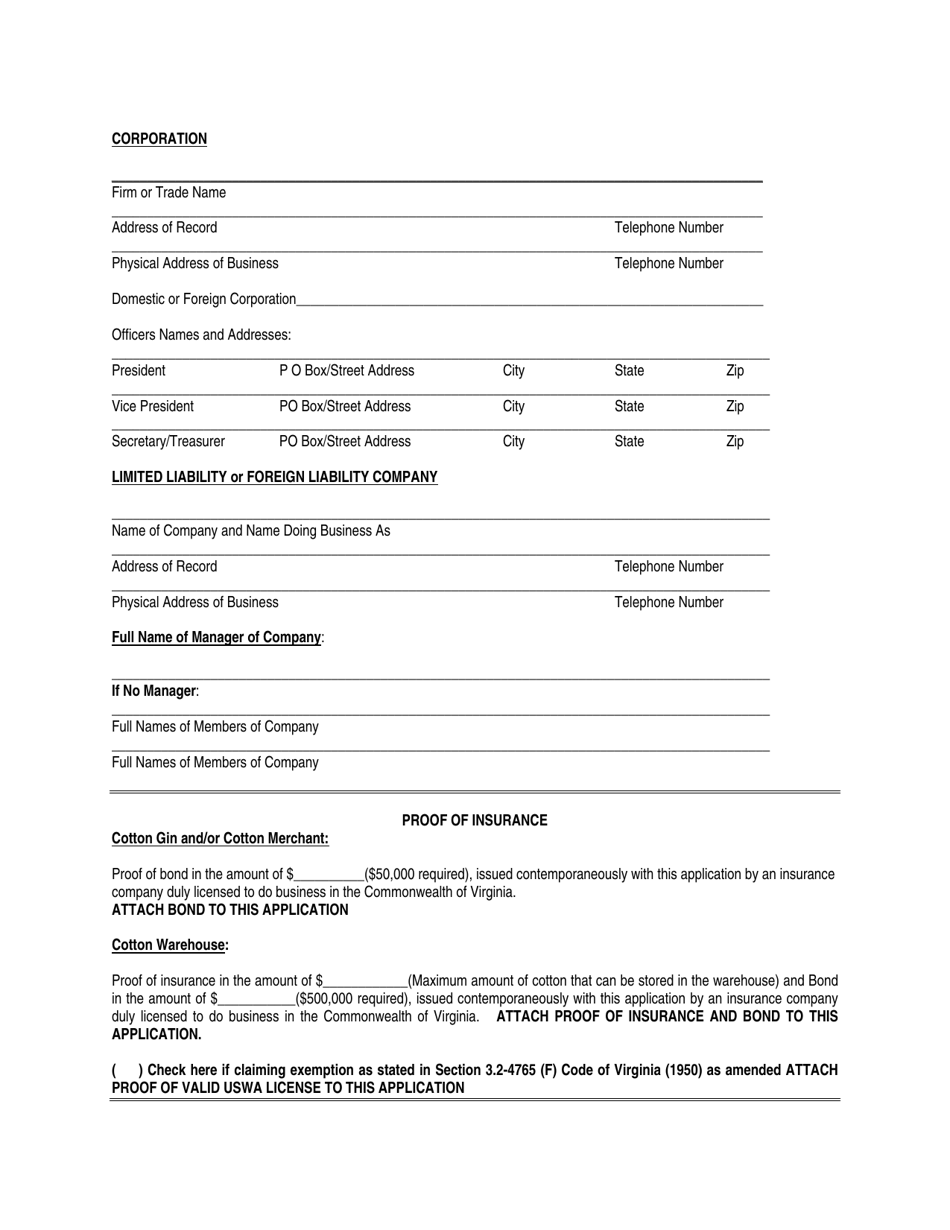 Virginia Registration Packet for Cotton Handlers Fill Out, Sign