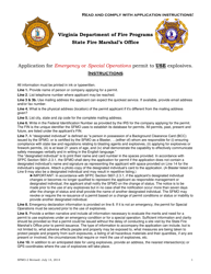 Document preview: Form SFMO-2 Application for Emergency or Special Operations Permit to Use Explosives - Virginia