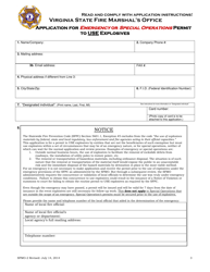 Form SFMO-2 Application for Emergency or Special Operations Permit to Use Explosives - Virginia, Page 3
