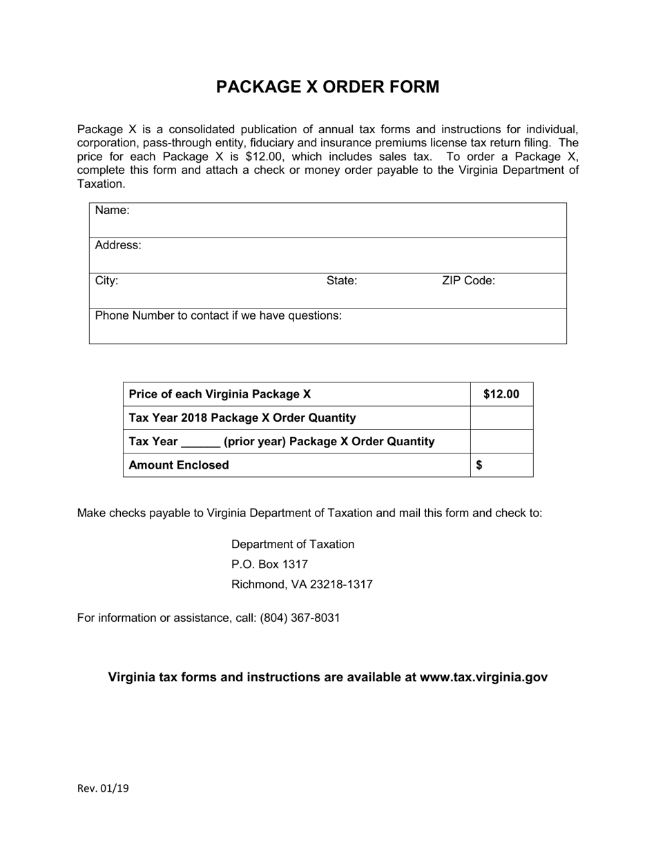 Package X Order Form - Virginia, Page 1