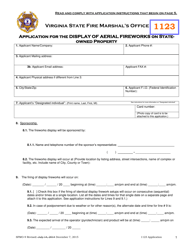 Form SFMO-9 &quot;Application for the Display of Aerial Fireworks on State-Owned Property&quot; - Virginia