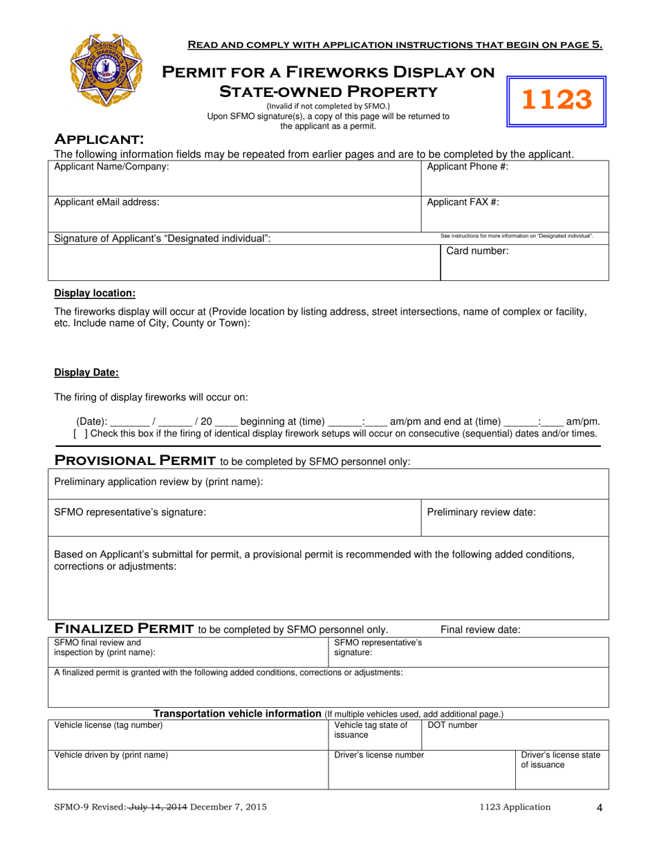 Form SFMO-9 Application for the Display of Aerial Fireworks on State-Owned Property - Virginia, Page 4