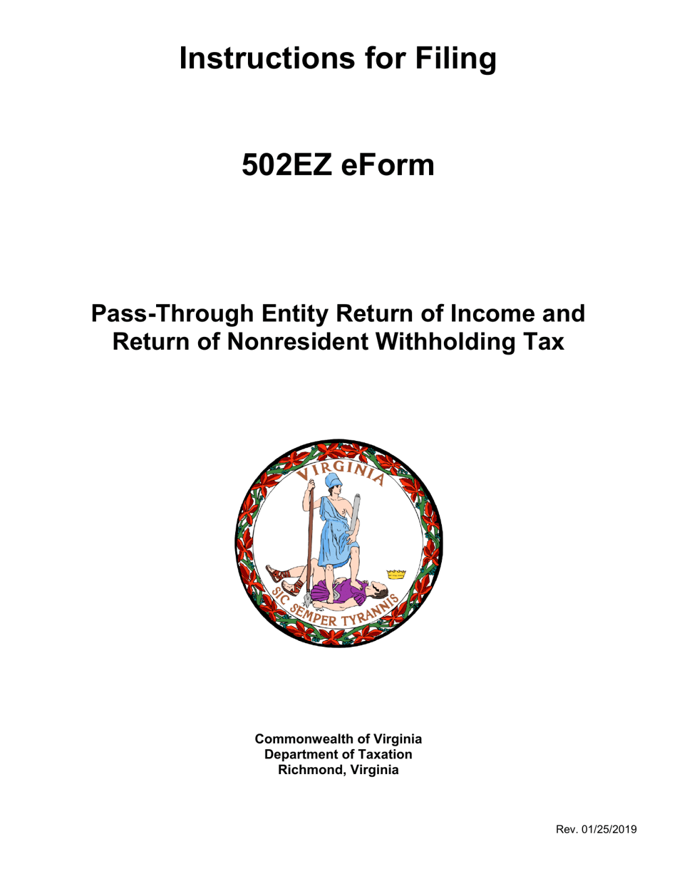 Instructions for Form 502EZ Pass-Through Entity Return of Income and Return of Nonresident Withholding Tax - Virginia, Page 1