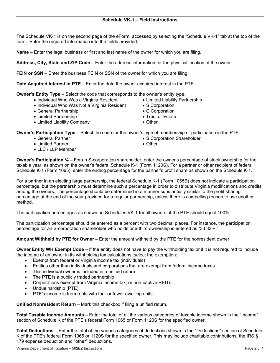 Instructions for Form 502EZ Pass-Through Entity Return of Income and Return of Nonresident Withholding Tax - Virginia, Page 3