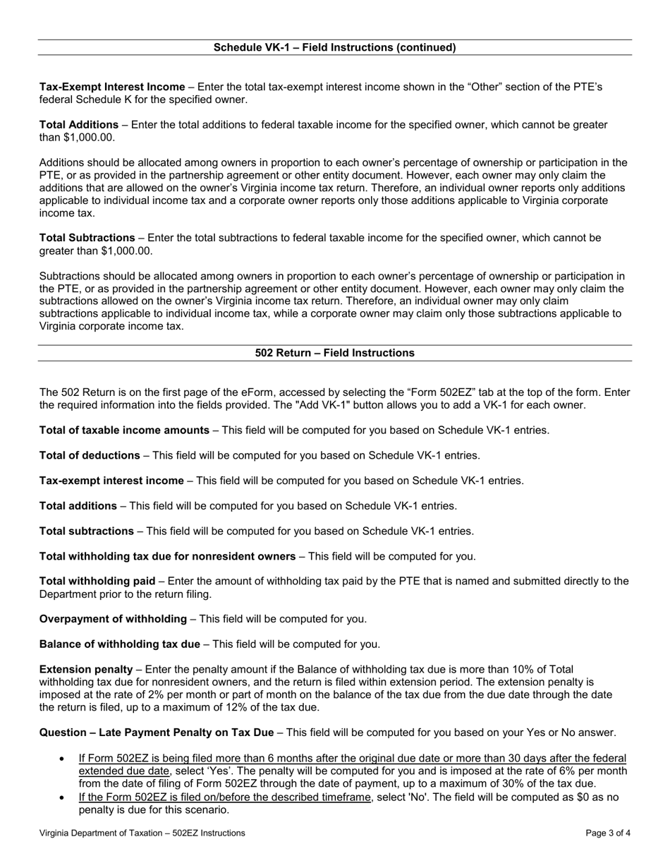 Instructions for Form 502EZ Pass-Through Entity Return of Income and Return of Nonresident Withholding Tax - Virginia, Page 4