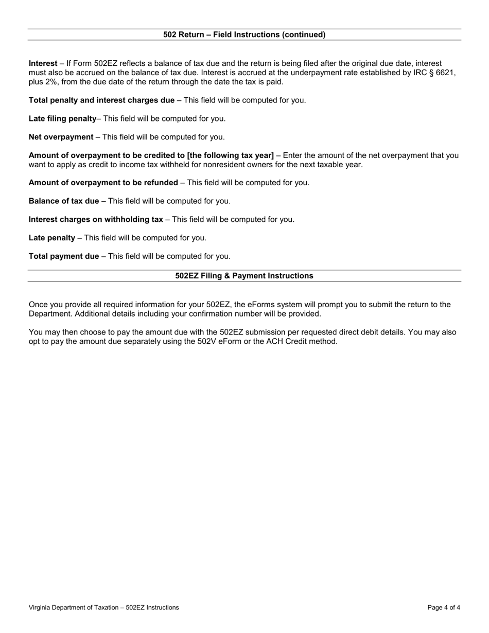 Instructions for Form 502EZ Pass-Through Entity Return of Income and Return of Nonresident Withholding Tax - Virginia, Page 5