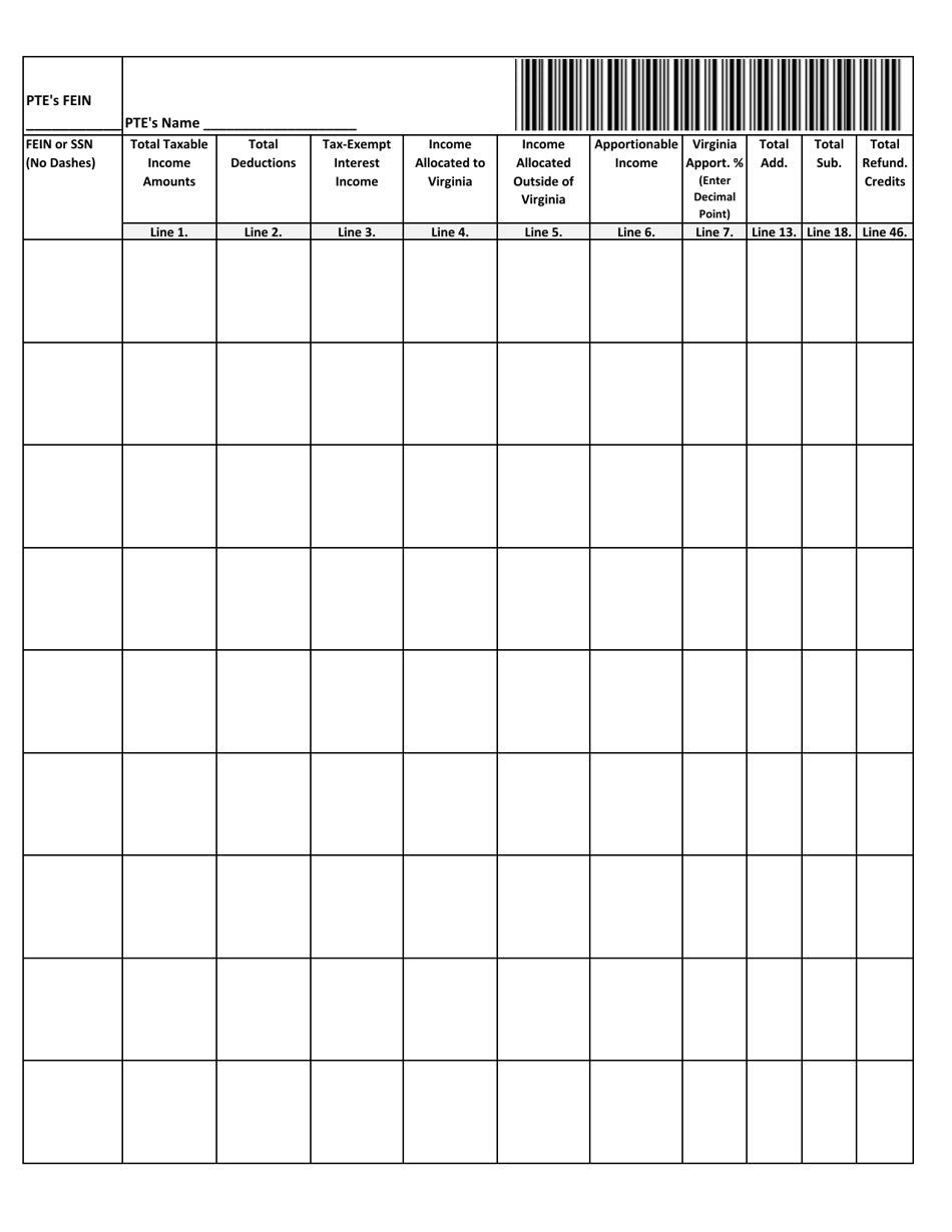 Schedule VK-1 CONSOLIDATED Reporting of Multiple Owners Shares of Income and Virginia Modifications and Credits - Virginia, Page 2