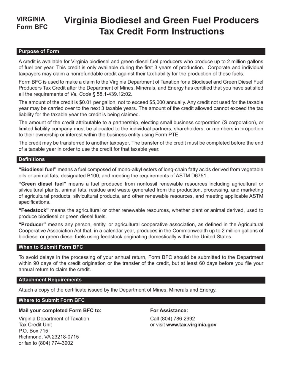 Form BFC Biodiesel and Green Fuel Producers Tax Credit - Virginia, Page 2