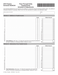 Document preview: Schedule 502ADJS Pass-Through Entity Supplemental Schedule of Adjustments - Virginia