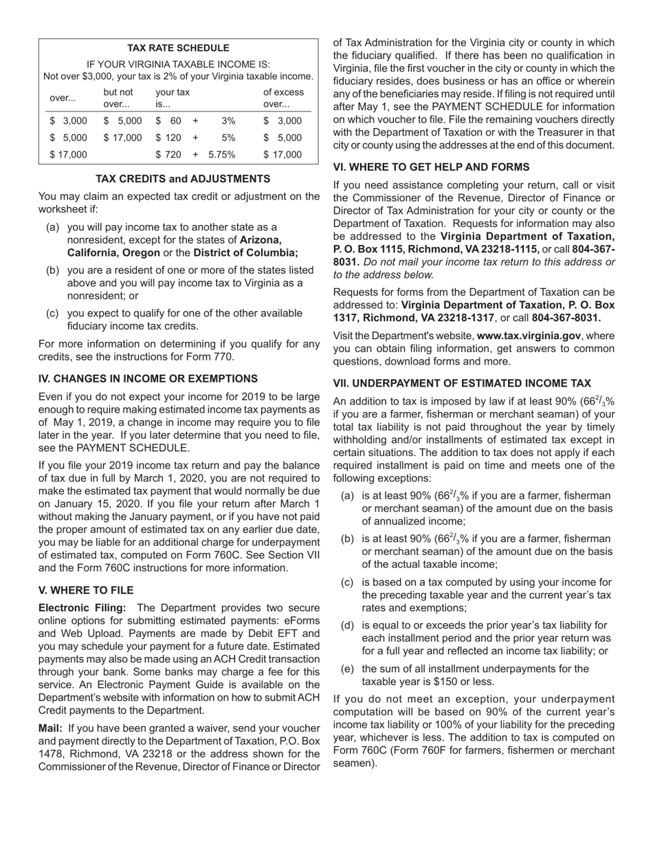 Form 770ES Virginia Estimated Payment Vouchers for Estates, Trusts and Unified Nonresidents - Virginia, Page 2