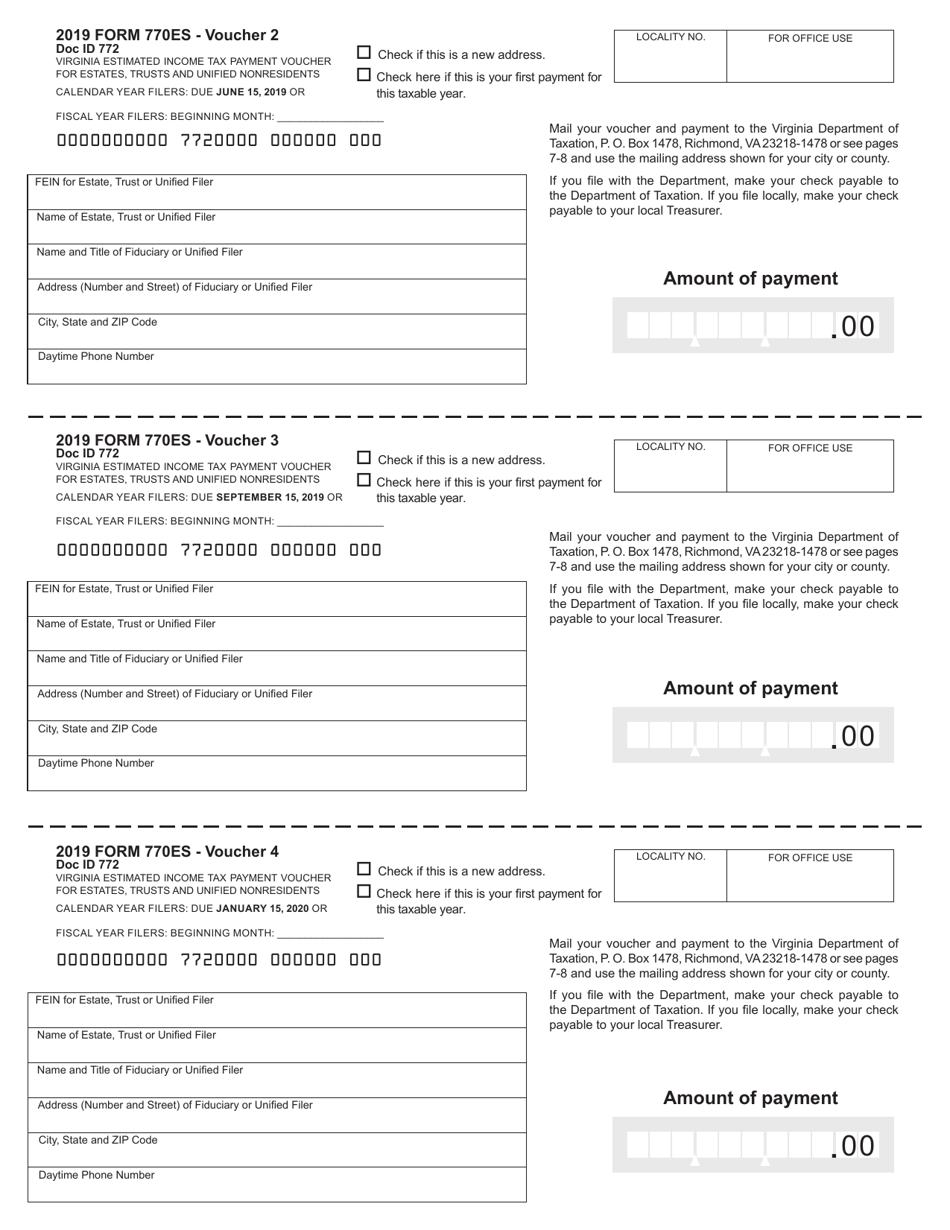 Form 770ES Virginia Estimated Payment Vouchers for Estates, Trusts and Unified Nonresidents - Virginia, Page 5