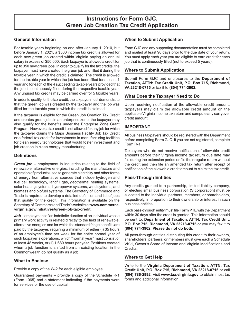 Form GJC Application for Green Jobs Creation Tax Credit - Virginia, Page 3