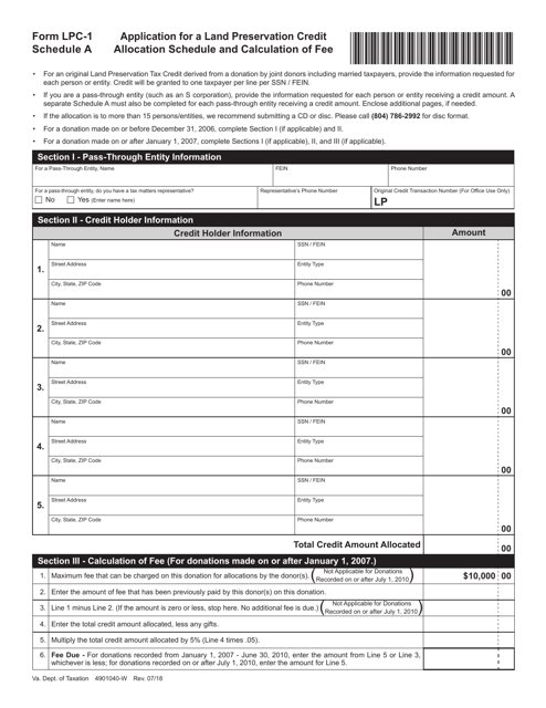 Form LPC-1 Schedule A  Printable Pdf