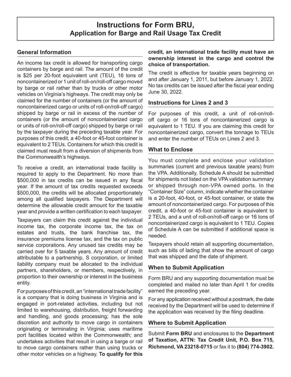 Form BRU Application for Barge and Rail Usage Tax Credit - Virginia, Page 3