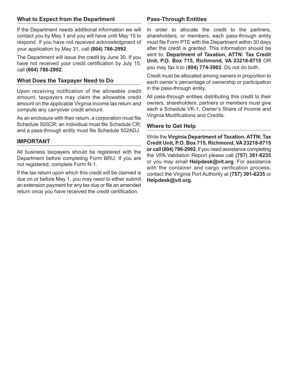 Form BRU Application for Barge and Rail Usage Tax Credit - Virginia, Page 4