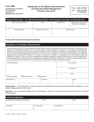 Document preview: Form TMR Designation of Tax Matters Representative for Agricultural Best Management Practices Tax Credit - Virginia