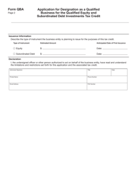 Form QBA Application for Designation as a Qualified Business for the Qualified Equity and Subordinated Debt Investments Tax Credit - Virginia, Page 2