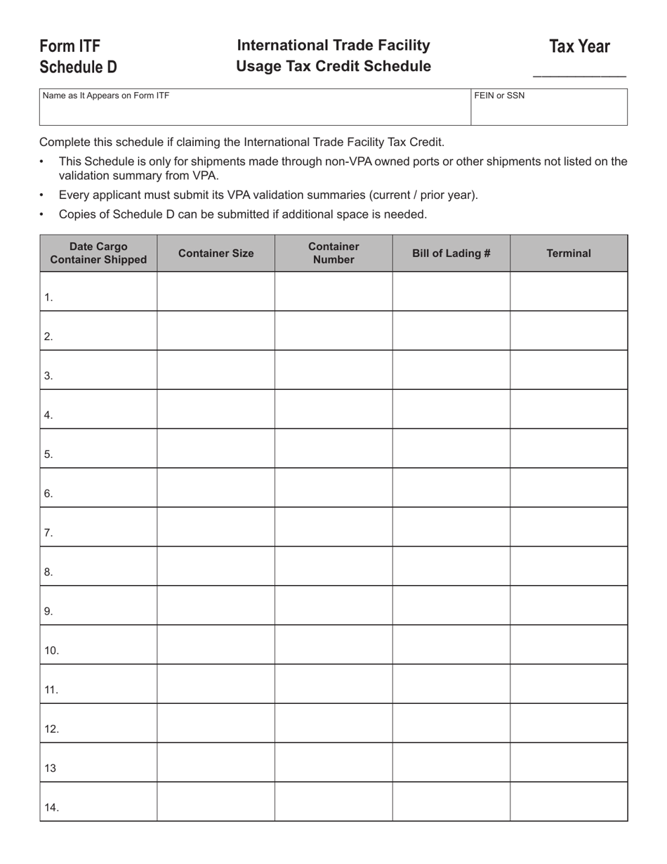 Form ITF Application for International Trade Facility Tax Credit - Virginia, Page 6