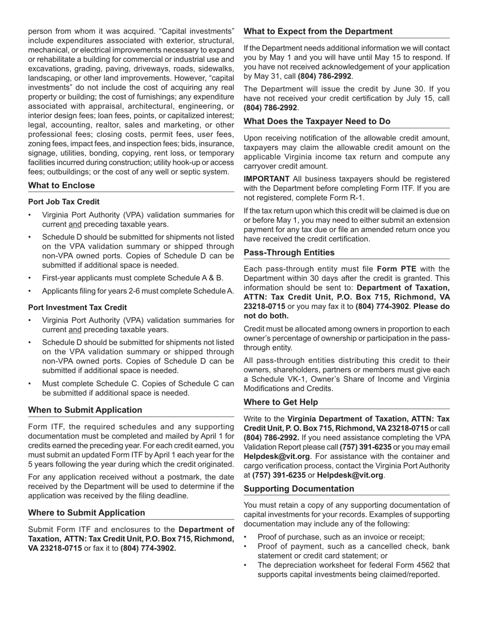 Form ITF Application for International Trade Facility Tax Credit - Virginia, Page 8