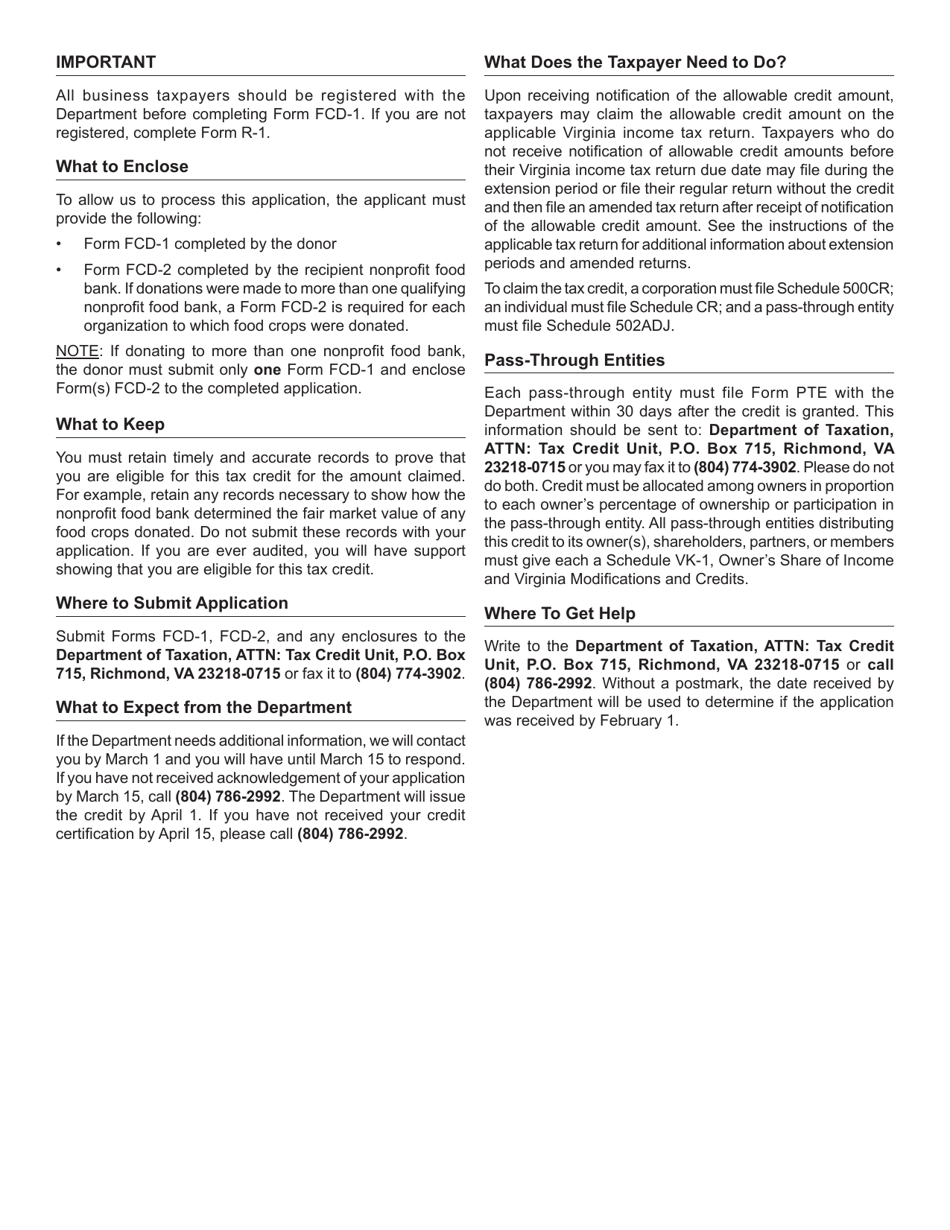 Form FCD-1 Food Crop Donation Tax Credit Application - Virginia, Page 5