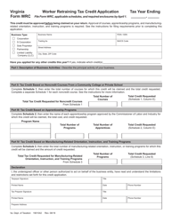Document preview: Form WRC Worker Retraining Tax Credit Application - Virginia