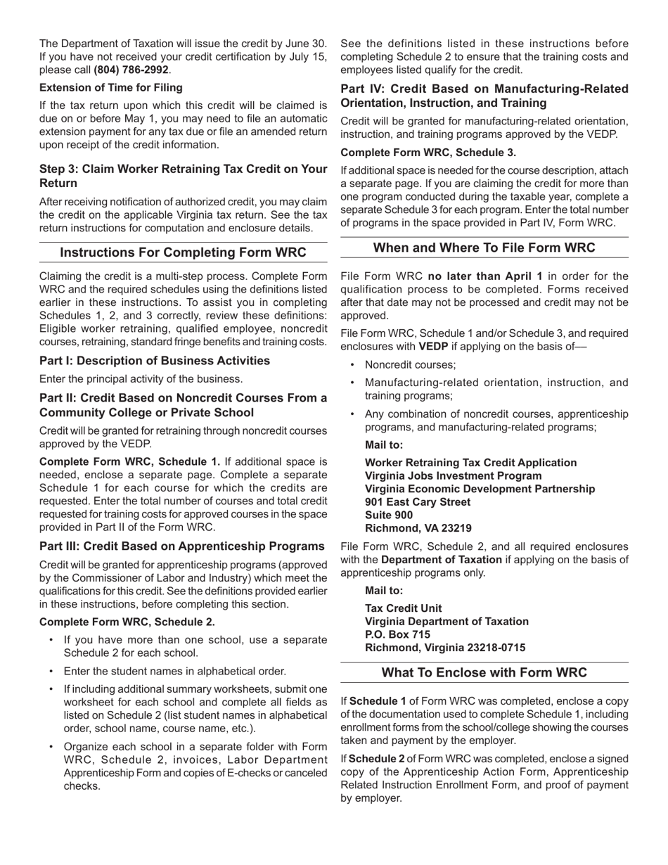 Form WRC Worker Retraining Tax Credit Application - Virginia, Page 7