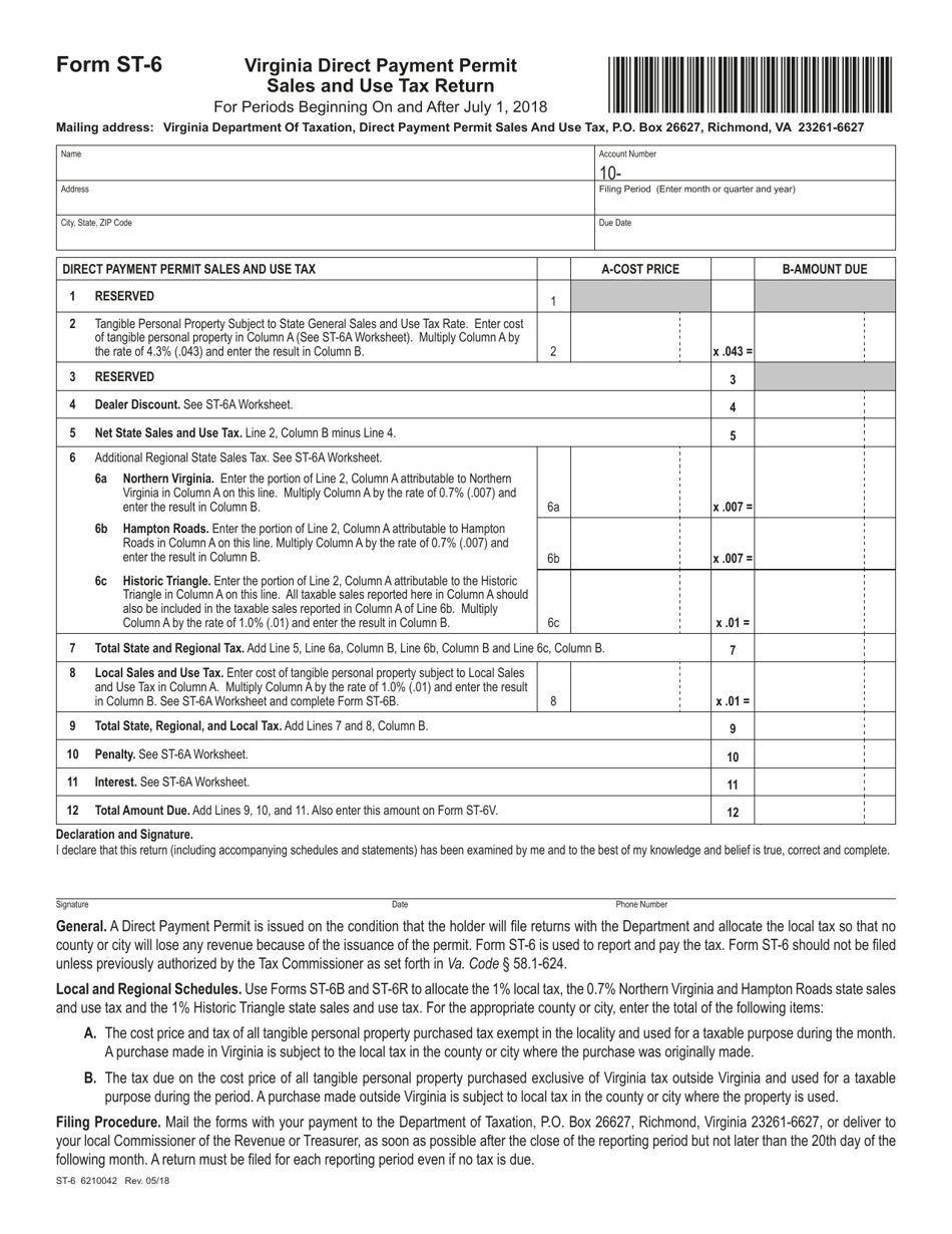 Form ST6 Download Fillable PDF or Fill Online Direct Pay Permit Sales
