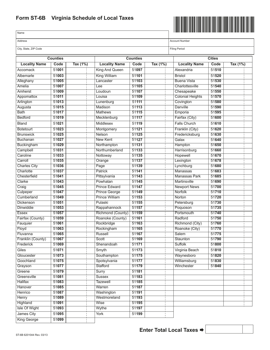 Form ST6 Fill Out, Sign Online and Download Fillable PDF, Virginia