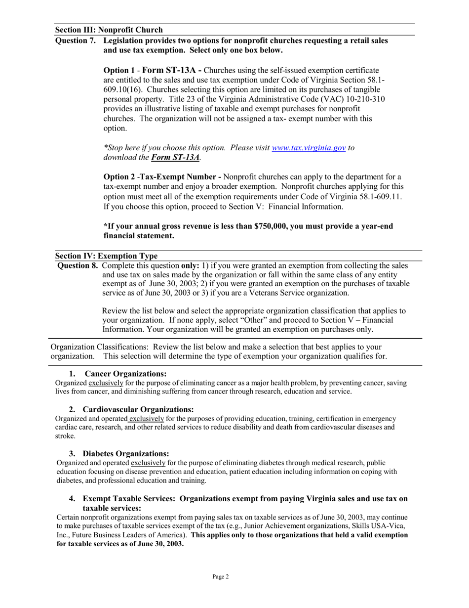 Instructions for Form NP-1 Exemption Application for Nonprofit Organizations - Virginia, Page 2