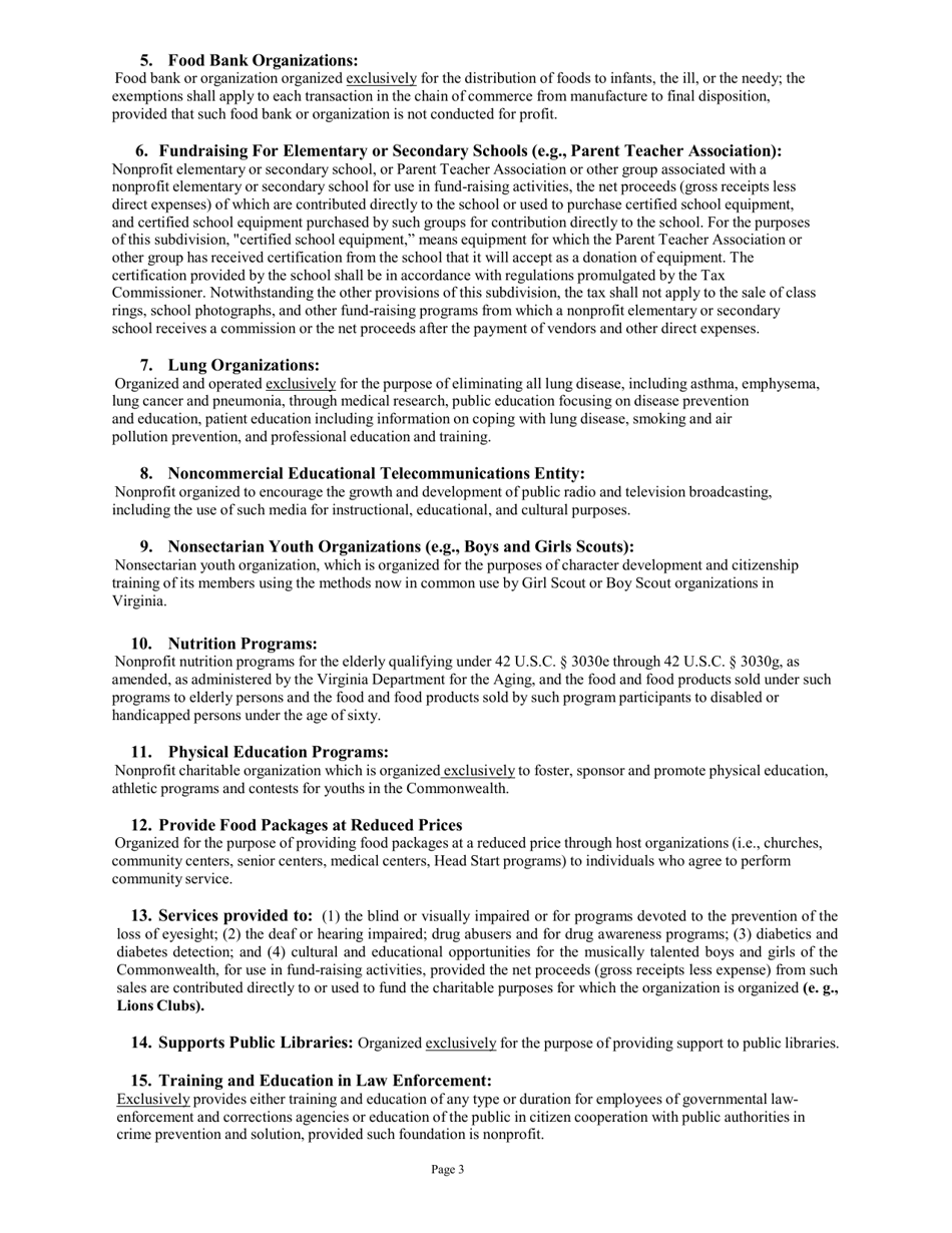 Instructions for Form NP-1 Exemption Application for Nonprofit Organizations - Virginia, Page 3