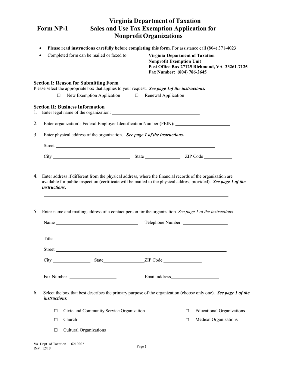 Form NP-1 - Fill Out, Sign Online and Download Fillable PDF, Virginia ...