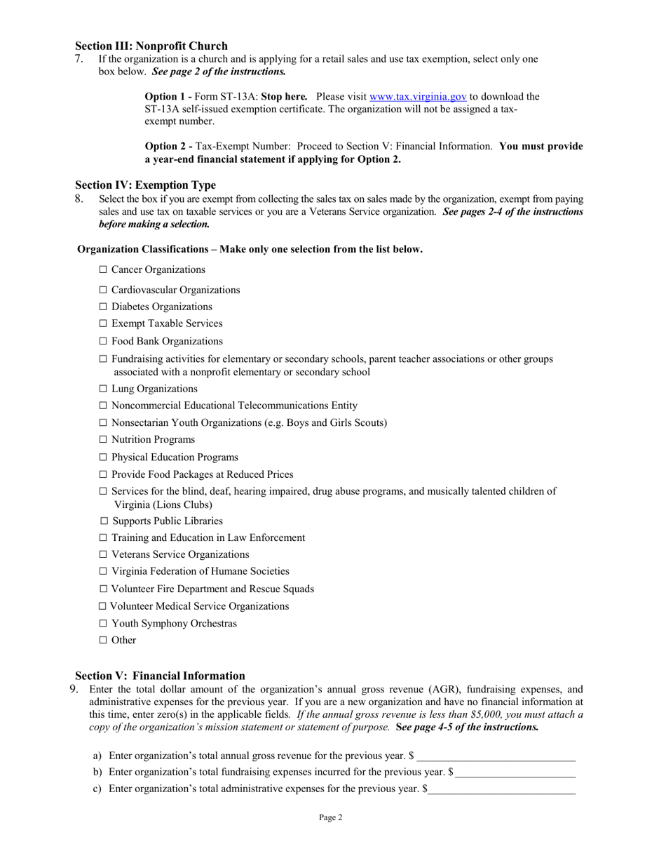 Form NP-1 Sales and Use Tax Exemption Application for Nonprofit Organizations - Virginia, Page 2
