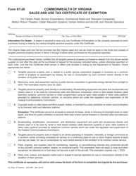Document preview: Form ST-20 Sales and Use Tax Certificate of Exemption - Virginia