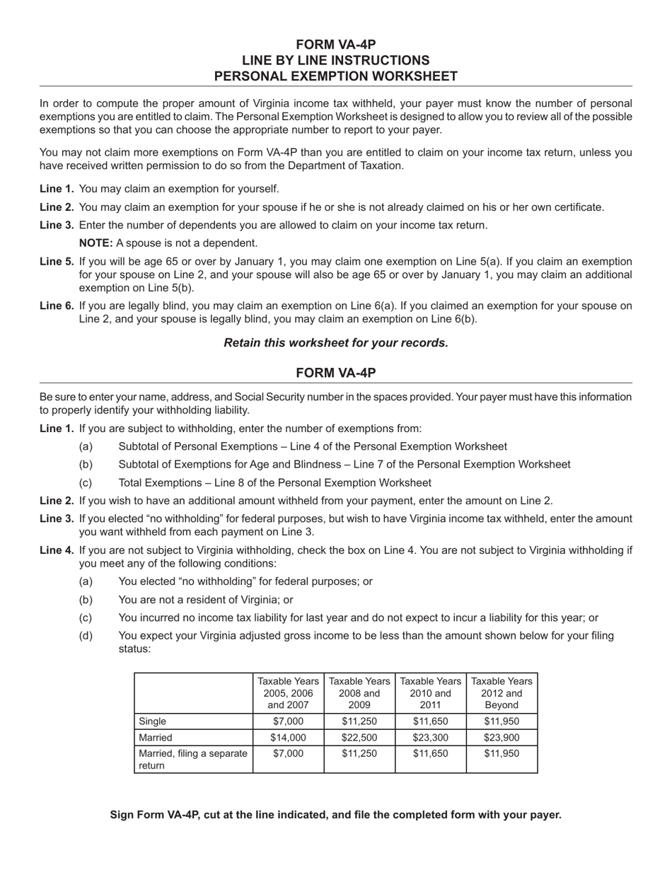 Form VA-4P - Fill Out, Sign Online And Download Fillable PDF, Virginia ...