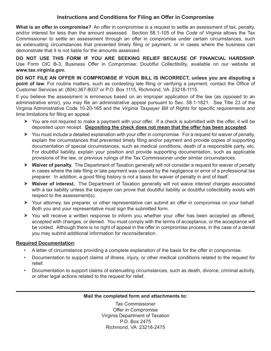 Form OIC B-2 Business Offer in Compromise: Penalty Waiver / Doubtful Liability - Virginia, Page 2