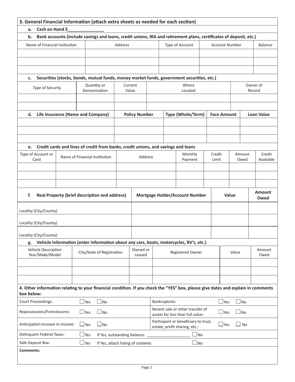 Form FIN I-1 Financial Statement for Individuals - Virginia, Page 2