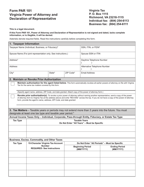 Form PAR101  Printable Pdf