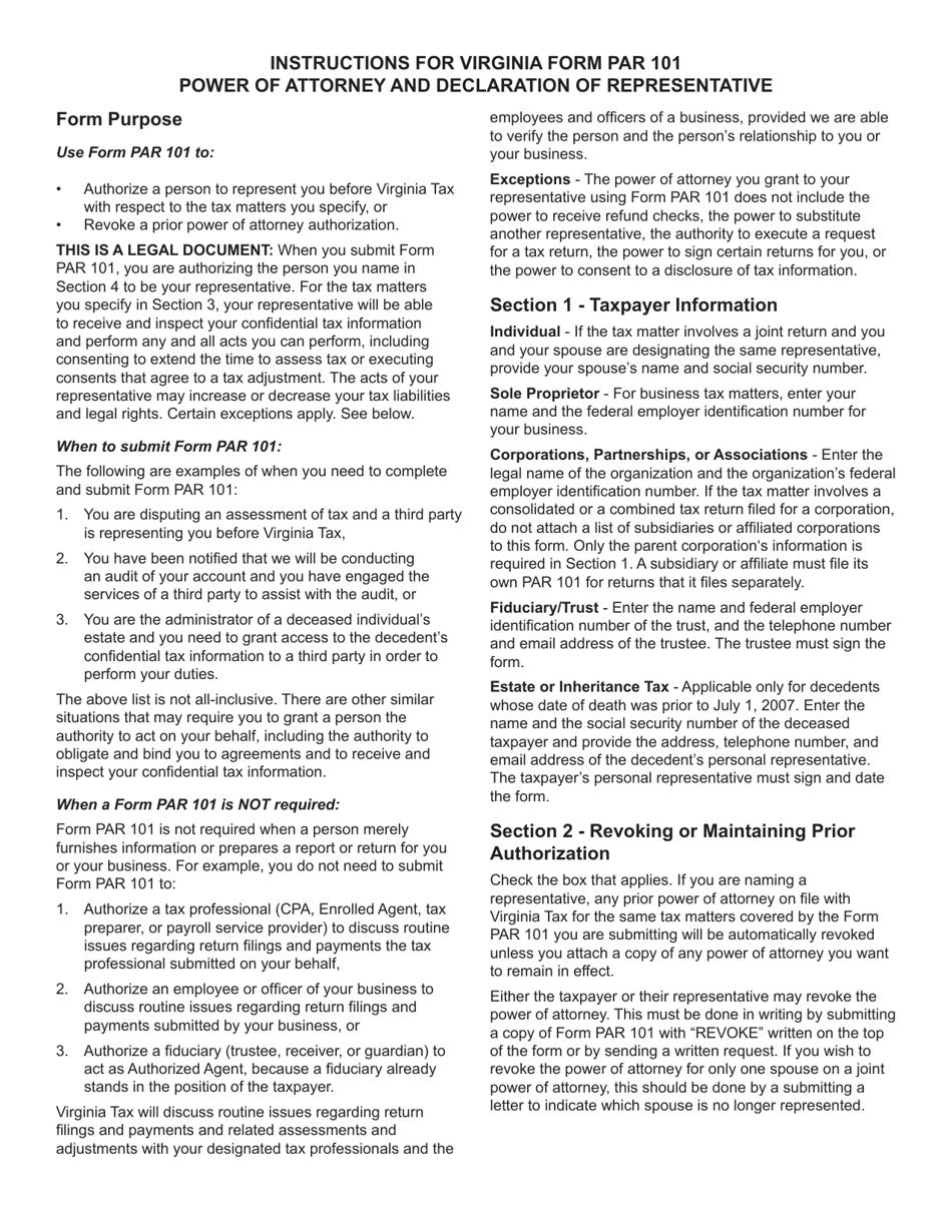 Form PAR101 Power of Attorney and Declaration of Representative - Virginia, Page 3