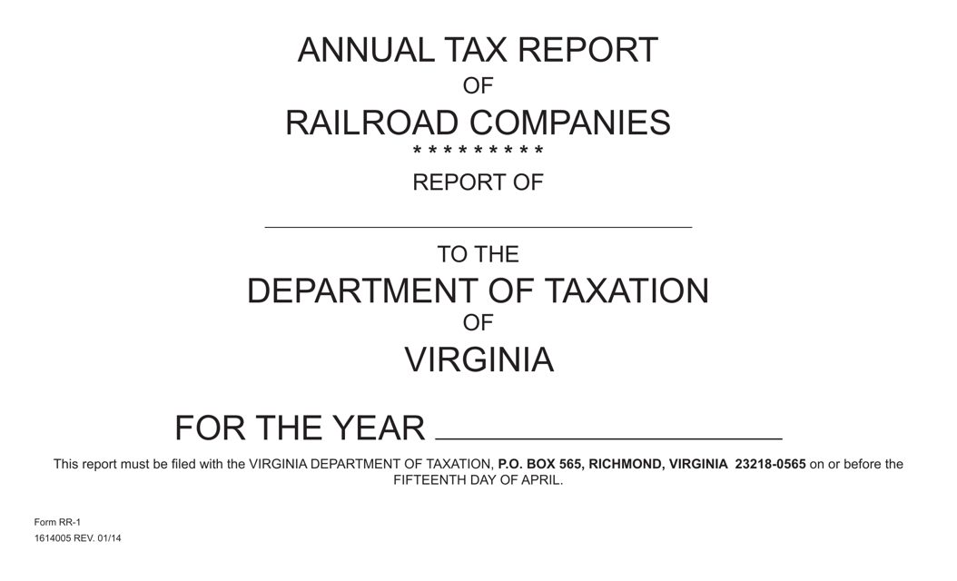 Form RR1 Annual Tax Report of Railroad Companies Cover Page - Virginia